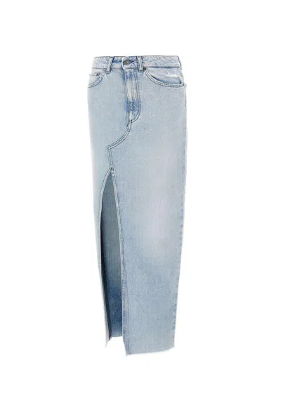 Dondup High-rise Denim Maxi Skirt In Bianco