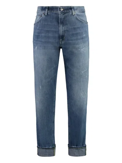 Dondup Distressed Cuffed Regular Jeans In Blue