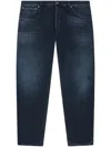 Dondup Distressed Dark Denim Trousers With Raw Edge Finish In Blue
