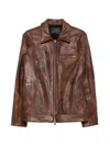 Dondup Lapel-collar Zip-up Leather Jacket In Brown