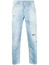 Dondup Distressed Light-wash Jeans In Blue