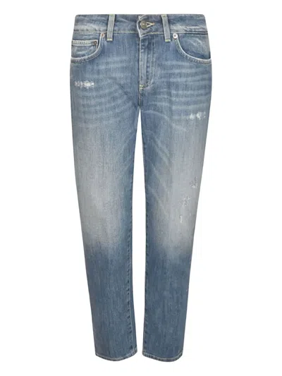 Dondup Distressed Logo-patch Jeans In Blue