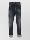 Dondup Distressed Trousers Five-pocket Rolled Cuffs In Blue
