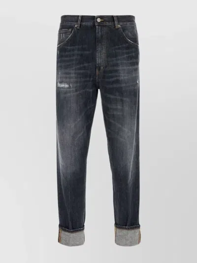 DONDUP DISTRESSED TROUSERS FIVE-POCKET ROLLED CUFFS