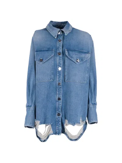 Dondup Distressed-finish Shirt In Blue