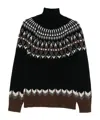Dondup Turtle Neck Sweater With Fair Isle Pattern In Black