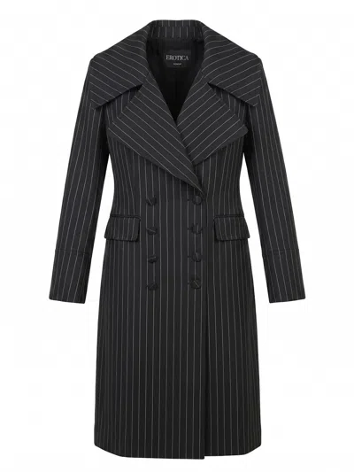 Dondup Double Breasted Coat In Black