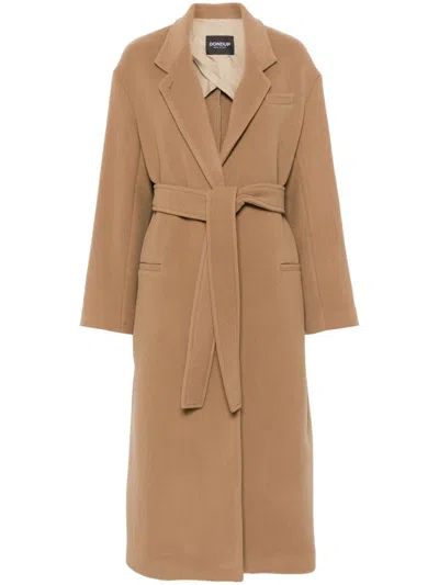 Dondup Double-breasted Coat In Brown
