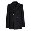 Dondup Double-breasted Peacoat With Ten-button Closure And Martingale Detail In Black