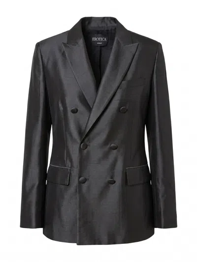 Dondup Double Breasted Shantung Blazer In Gray
