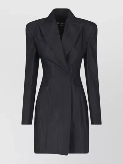 Dondup Double Breasted Striped Knee Length Blazer In Blue