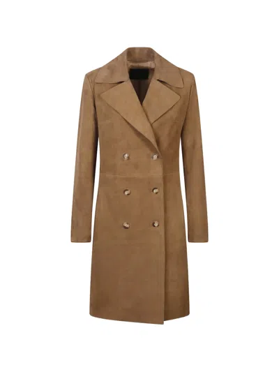 Dondup Double-breasted Suede Coat In Brown