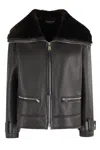 Dondup Double-zip Leather Jacket With Luxurious Fur Collar In Black