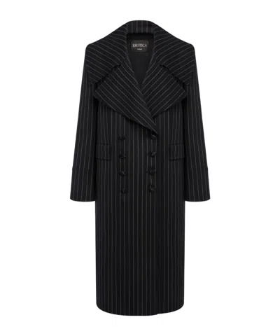 Dondup Pinstripe-pattern Double-breasted Coat In Black
