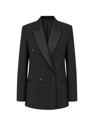 Dondup Double-breasted Satin-lapel Blazer In Black
