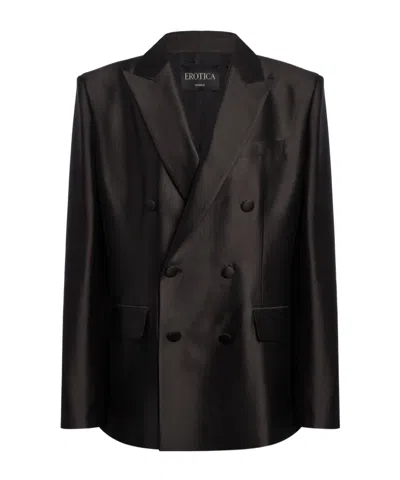 Dondup Double-breasted Satin Jacket In Black