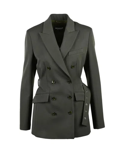 Dondup Double-breasted Tailored Jacket With Adjustable Martingale In Green