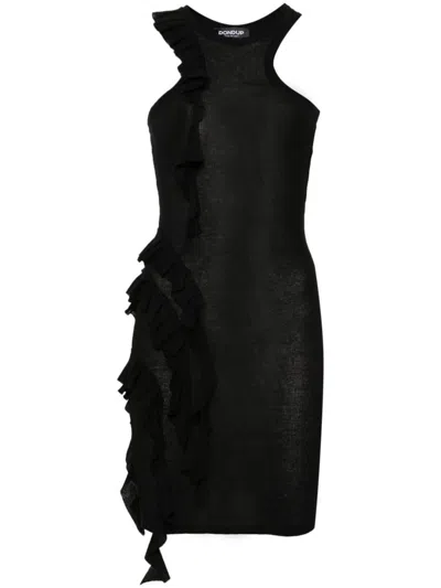 Dondup Ruffled Cotton Midi Dress In Black