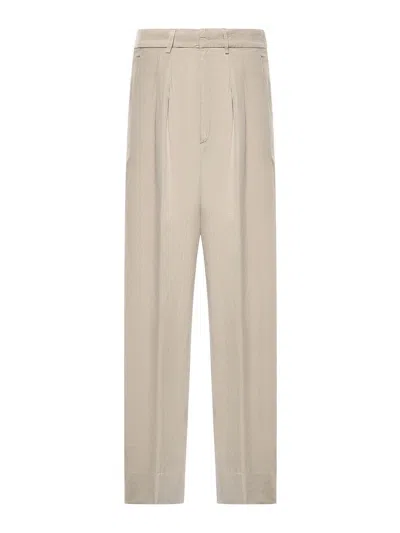 Dondup Elois Linen And Lyocell Trousers In Brown