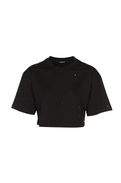 Dondup Embellished Crop T-shirt In Black