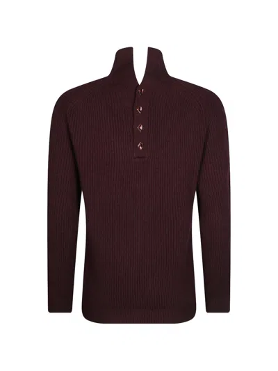 Dondup Embellished-button Ribbed-knit Sweater In Burgundy