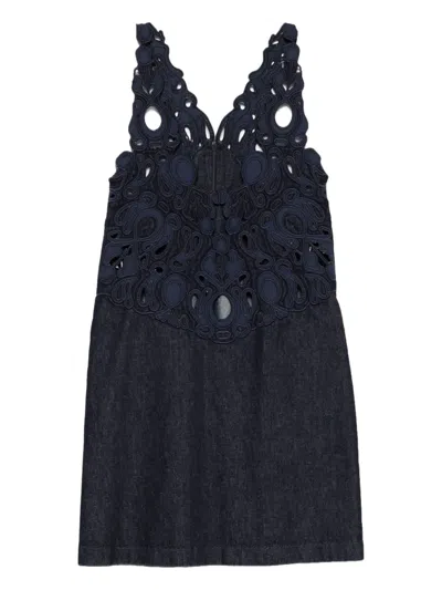 Dondup Embroidered Denim Dress In Black