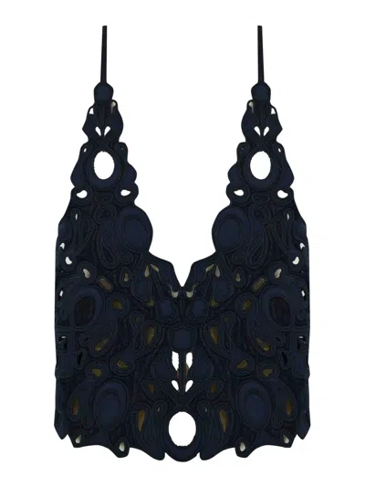 Dondup Embroidered Denim Top In Blue
