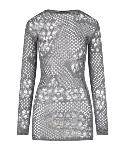 Dondup Grey Cotton Knit Turtleneck Mini Dress In Transparent