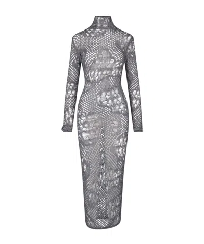 Dondup Erotica High Neck Crochet Distressed Dress In Gray