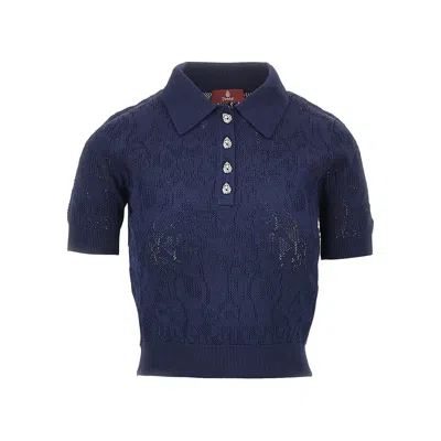 Dondup Esibizionista Capsule Knit Cropped Polo Shirt In Blue