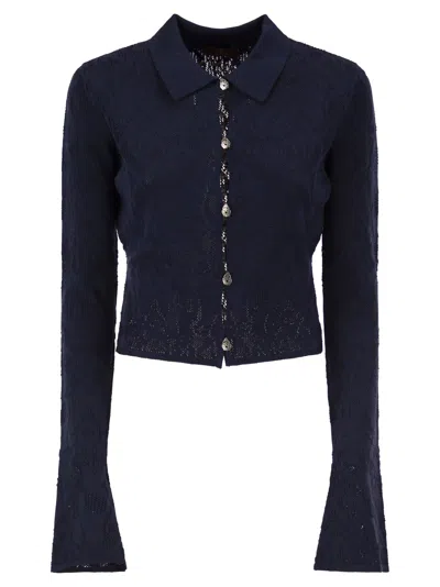 Dondup Openwork Jacquard Knit Cardigan In Blue
