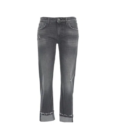 DONDUP FADED BLACK BOYFRIEND JEANS WITH SUBTLE DISTRESSING AND ROLLED CUFFS