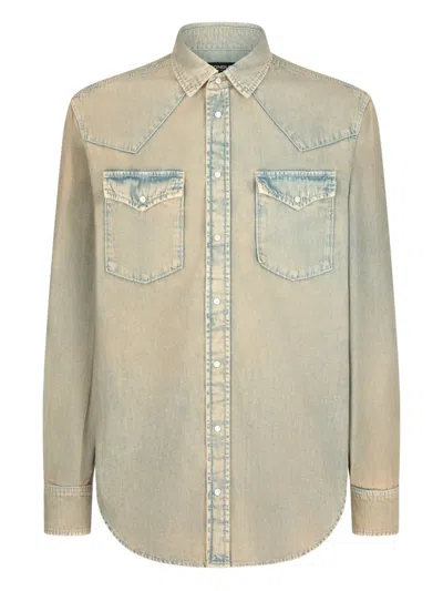 Dondup Faded Denim Western-style Shirt In Blue