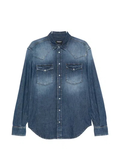 Dondup Faded-effect Western-yoke Shirt In Blue