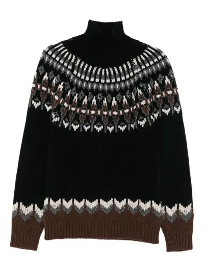 Dondup Fair-isle Turtleneck Sweater In Black