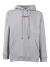 Dondup Light Grey Cotton Hoodie With Adjustable Drawstring In Green