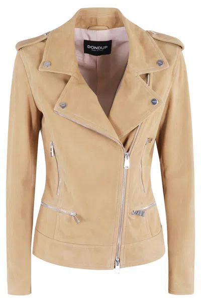 Dondup Fitted Biker Jacket In Brown