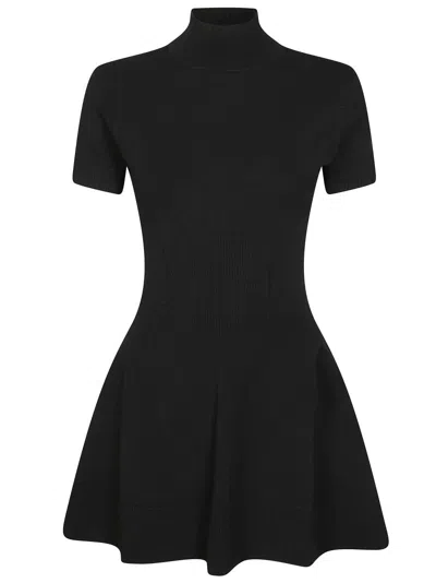 DONDUP FITTED BLACK DRESS WITH HIGH NECKLINE