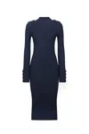 Dondup Fitted Blue Midi Dress With Ribbed Texture In Blue