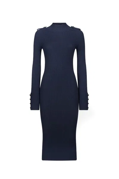 DONDUP FITTED BLUE MIDI DRESS WITH RIBBED TEXTURE