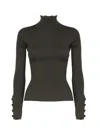 Dondup Fitted Turtleneck With Buttons On The Sleeves In Verde