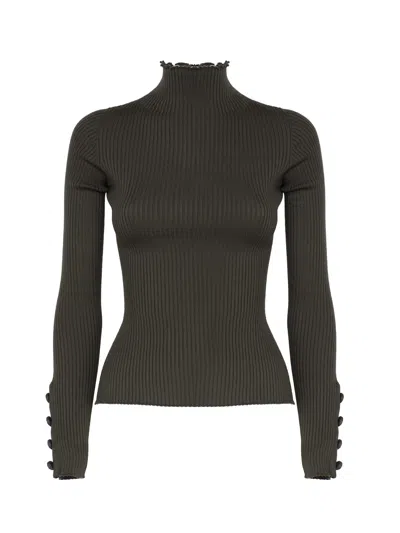 Dondup Fitted Turtleneck With Buttons On The Sleeves In Verde