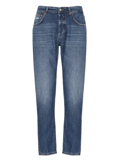 Dondup Five-pocket Cotton Pants With Contrasting Logo In Blue