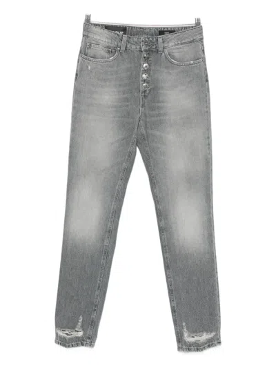 Dondup Five-pocket Distressed-hem Jeans In Gray