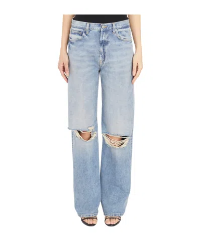 Dondup Five-pocket Ripped Denim Trousers In Blue