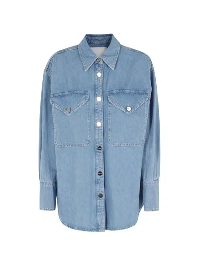 Dondup Denim Over Snap-button Lyocell-blend Shirt In Blue