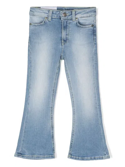 Dondup Kids' Logo-patch Stonewashed Flared Jeans In Blue