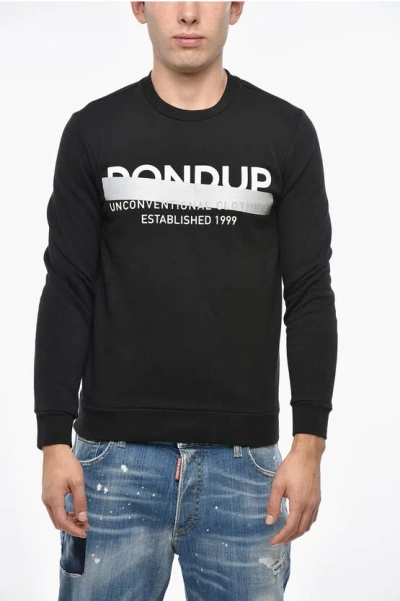 Dondup Fleeced Cotton Crew-neck Sweatshirt With Contrasting Logo In Black