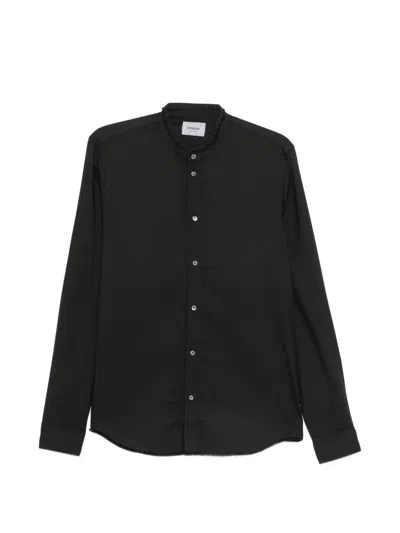 Dondup Frayed Mandarin-collar Shirt In Black