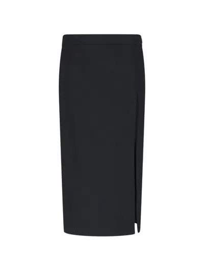 Dondup Front-slit Canvas Midi Skirt In Black